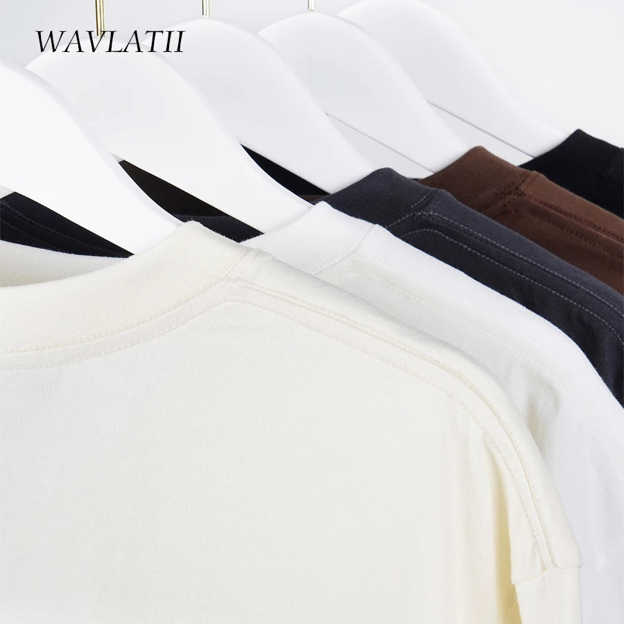 WAVLATII Oversized Summer T-shirt for Women Men Brown Casual Female Korean Streetwear Tees Unisex Basic Solid Young Cool Tops