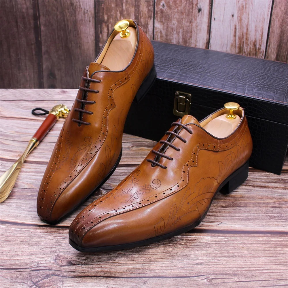 Italian Style Brown Black Genuine Leather Oxford Dress Shoes High Quality Lace Up Suit Shoes Footwear Wedding Formal Men‘s Shoes