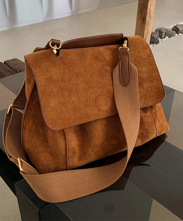 Retro Autumn Winter Frosted Brown Suede Shoulder Crossbody Bag Women’s Large Capacity Handbags Designer Tote Bag