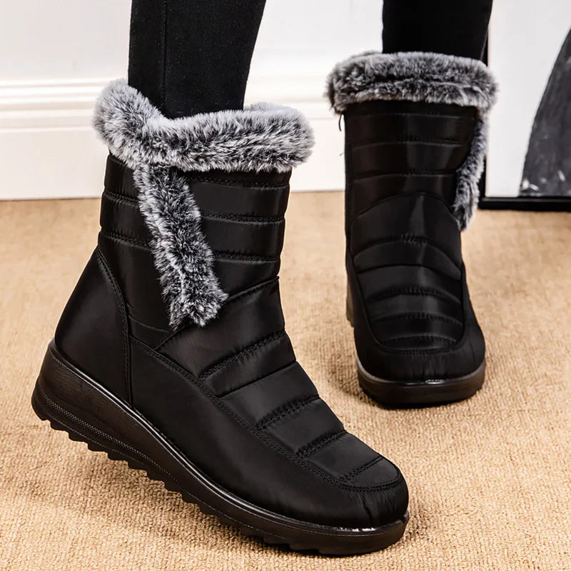 Women's Boots Snow New Ladies Shoes Platform Women Shoes Lightweight Mid High Boots Solid Women's Winter Shoes Boots Botas Mujer