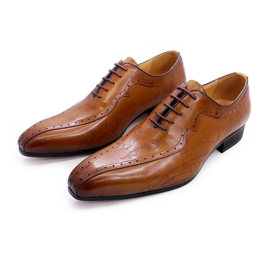 Italian Style Brown Black Genuine Leather Oxford Dress Shoes High Quality Lace Up Suit Shoes Footwear Wedding Formal Men‘s Shoes