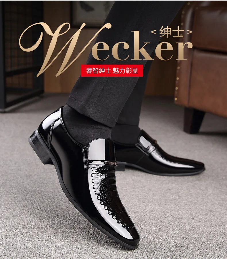 Patent Leather Business Men Shoes Formal Slip on Dress Shoes Men‘s Oxfords Footwear Alligator Pattern Leather Shoes for Man