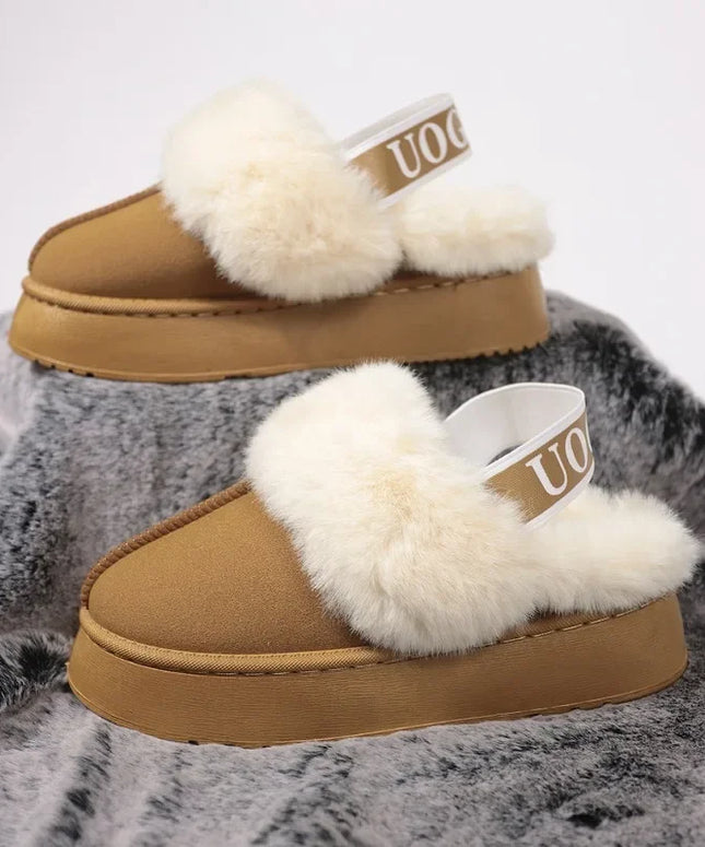 2024 New Leather Women Fashion Winter Indoor Solid Color Suede Slippers Ladies Home Platform Warm Slip-on Women’s Shoes