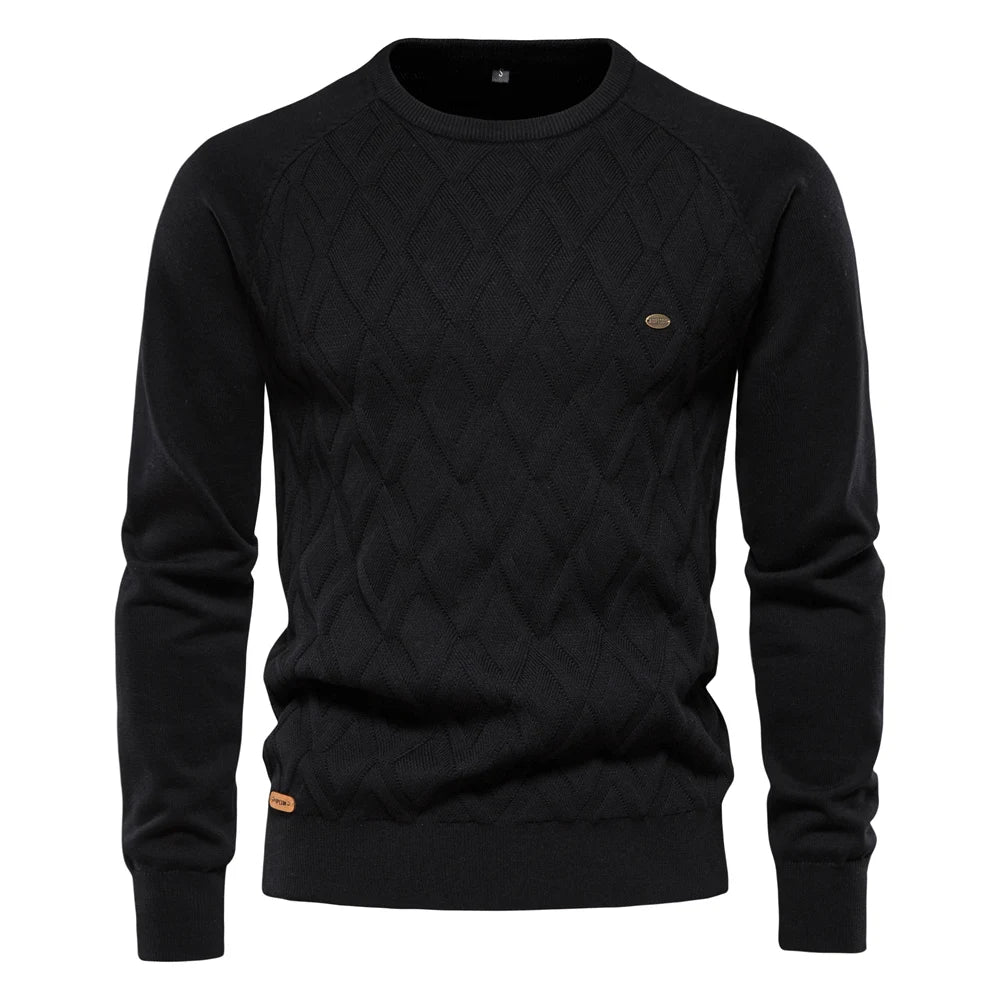 AIOPESON Argyle Basic Men Sweaters Solid Color O-neck Long sleeve Knitted Male Pullover Winter Fashion New Warm Sweaters for Men