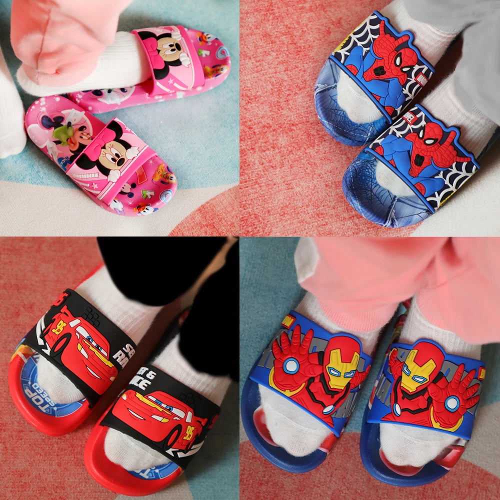 Children‘s Boys Girls Slippers Cars Cartoon Animals Prints Shoes Fashion Cute Shoes Bathroom Kids Toddler Slippers Flat Heels