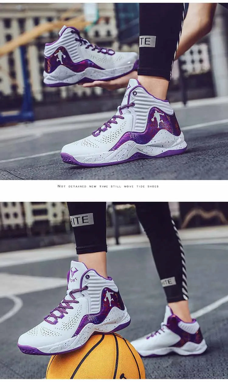 New Arrivals Purple Unisex Sneakers High Top Breathable Comfy  Men‘s Basketball Sneakers Non-slip Wearable Woman Sports Sneakers