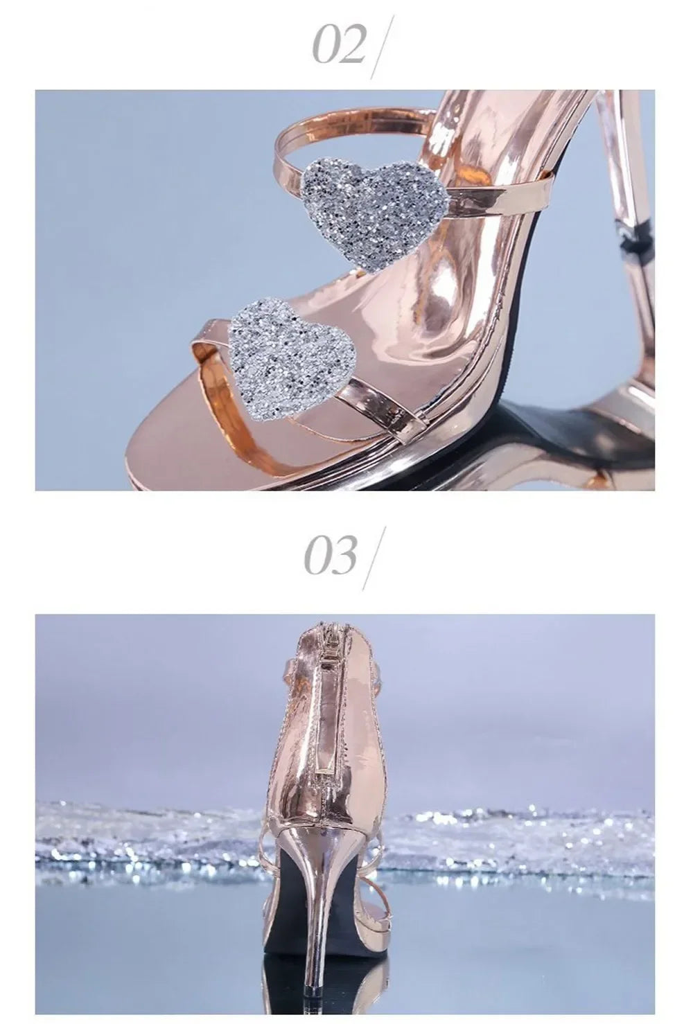 Ladies High Heel Shoes Elegant Glitter Shinning Star Heart Pattern Women's Heeled Shoes Party Shoes Women’s High Heel Sandals