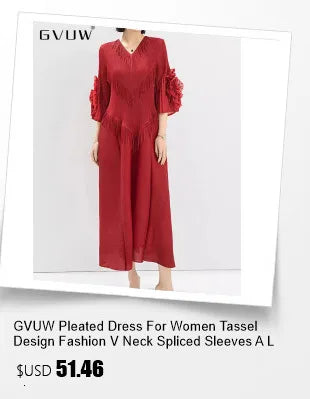 GVUW Pleated Fashion V Neck Full Sleeve Dress Women Gathered Waist Loose Medium Long A Line New 2024 Summer Eleagnt Lady 17G5620