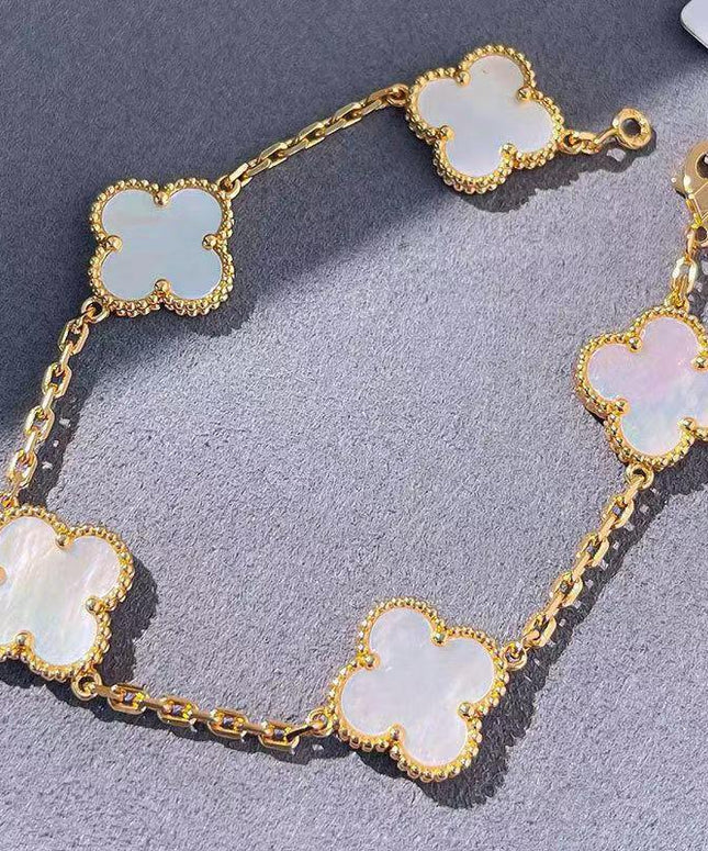 18k High Qulity Rose Gold Fanjia Gold Clover Bracelet With Four Leaf Grass And Five Flower Design, Thick Plating, Natural Fritillaria And Red Chalcedony For Women From Harmonyie China