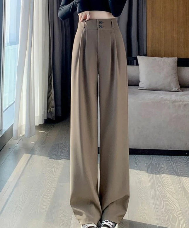 Women’s Wide Leg Pants Women Korean Style High Waist Black Trouser Office Ladies Fashion Loose Grey Suit Trousers Streetwear